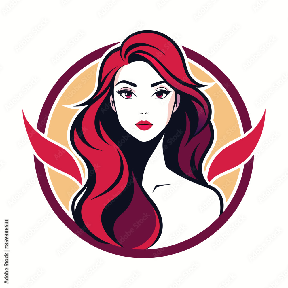 An illustration of a woman with long, flowing red hair, set against a circular background. An illustration of a woman with long, flowing red hair, set against a circular background.