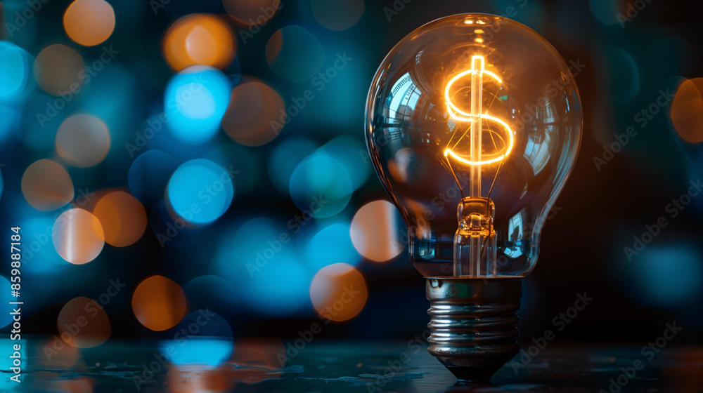 Innovative Financial Growth Dollar Sign Lightbulb with Bokeh Ba Innovative Financial Growth Dollar Sign Lightbulb with Bokeh Ba