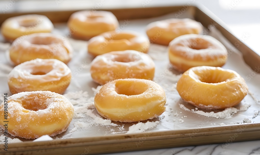 Preparing doughnuts for frying on a baking sheet , Generative AI Preparing doughnuts for frying on a baking sheet , Generative AI