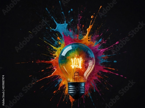 Vibrant Ideas: Light Bulb and Paint Splash Art| Generative AI