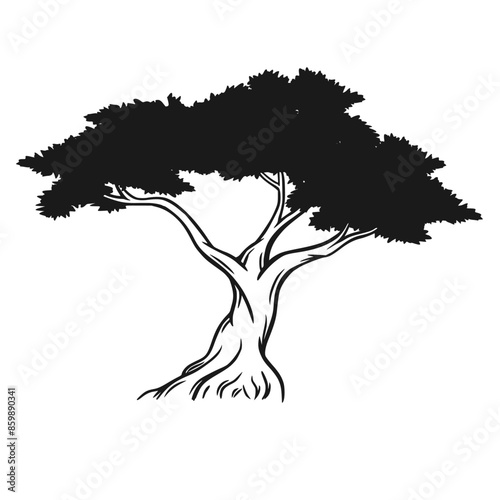 Bonsai vector with a silhouette and retro style