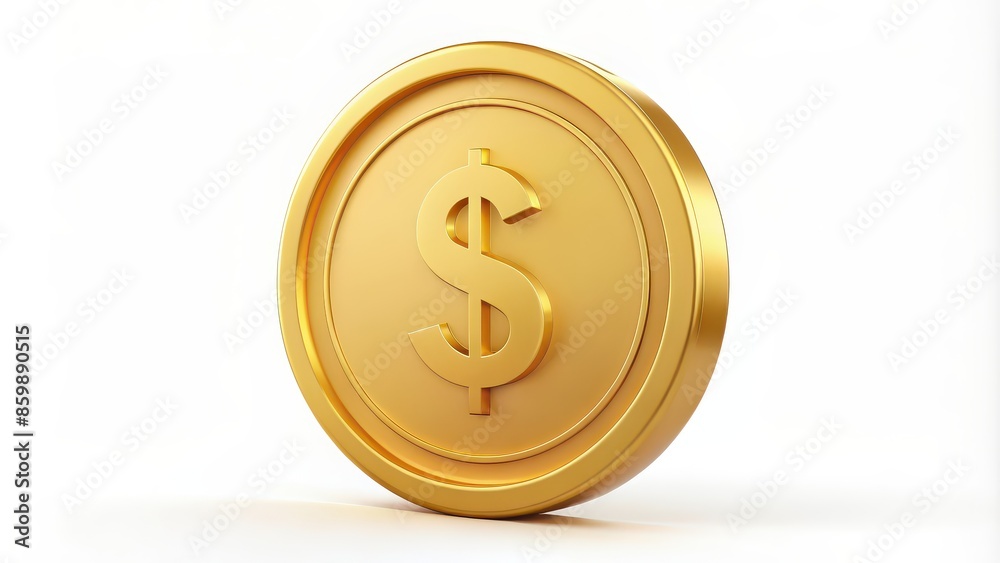 Premium gold dollar coin notification icon rendered in on a white isolated background, gold, coin, currency, money, finance, notification, icon, rendering, premium, luxury, shiny
