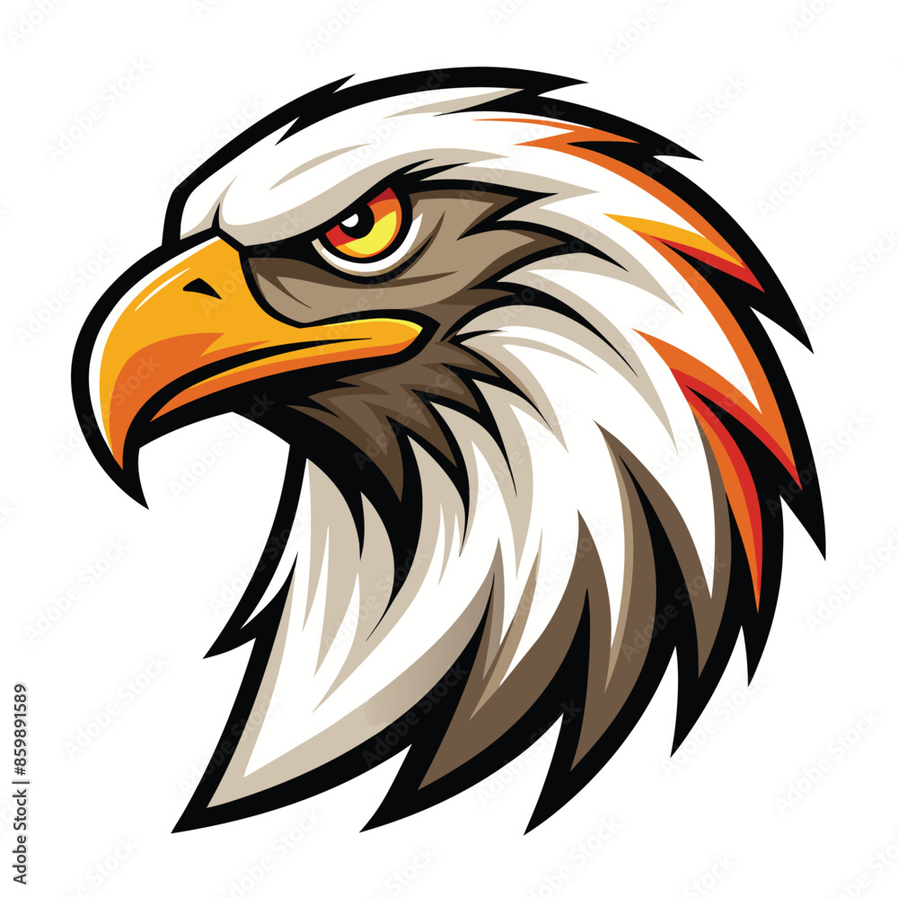 Cartoon illustration of a bald eagle head in profile, featuring a white head with brown feathers and a bright yellow beak. Cartoon illustration of a bald eagle head in profile, featuring a white head with brown feathers and a bright yellow beak.