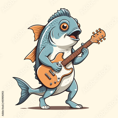 Fotografie Playful Bass Fish Playing the Guitar