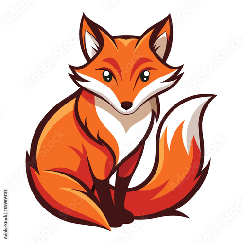 A cartoon illustration of an orange fox sitting on a white background. The fox has a bushy tail and a cute, friendly expression.