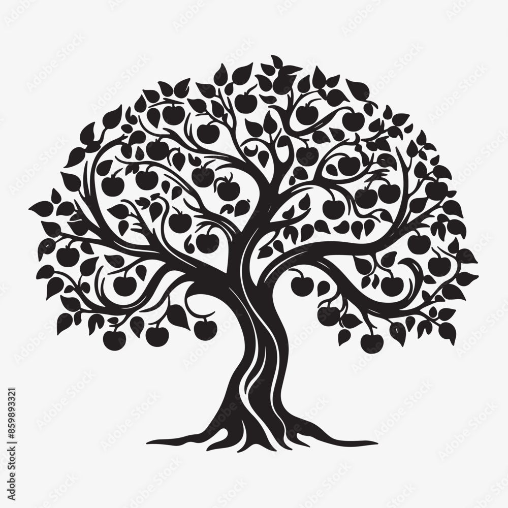 Obraz premium black silhouette of a apple tree isolated white background