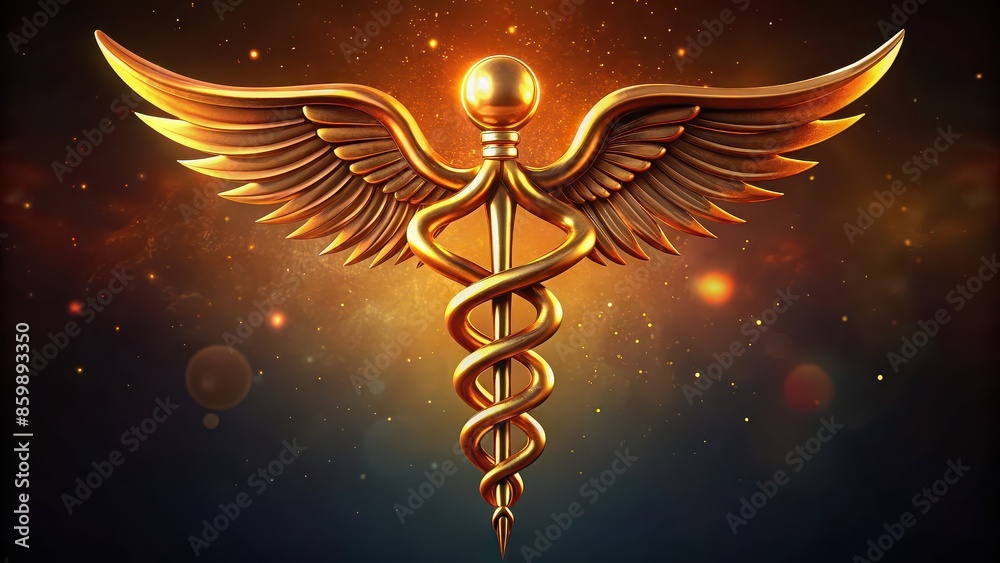 Golden caduceus medical symbol isolated on background image, medicine, healthcare, health, treatment, hospital, clinic, doctor, emblem, logo, isolated, golden,background, symbol, design Golden caduceus medical symbol isolated on background image, medicine, healthcare, health, treatment, hospital, clinic, doctor, emblem, logo, isolated, golden,background, symbol, design