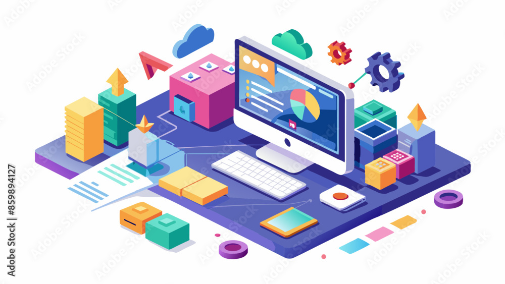 Fototapeta premium Isometric Data Analysis and Business Intelligence Concept Illustration
