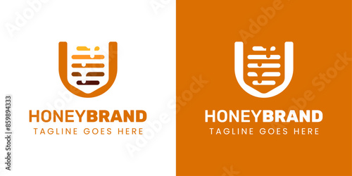 Letter U Honey Logo, Perfect for Beekeeping and Honey Producers