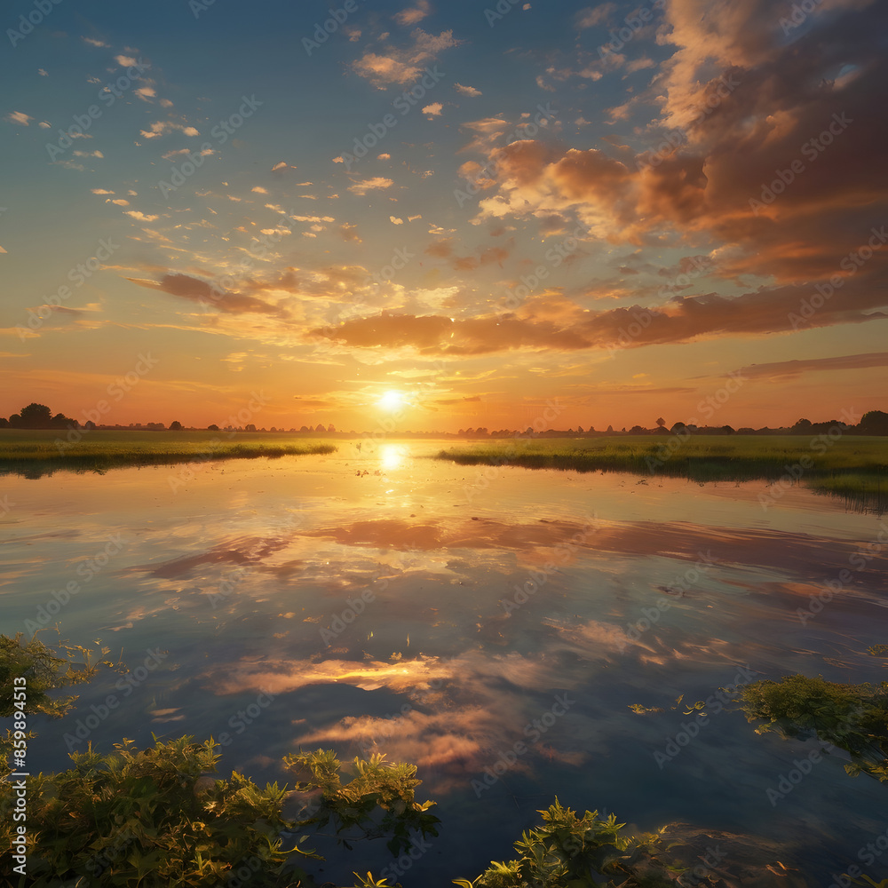 Obraz premium sunset over the river