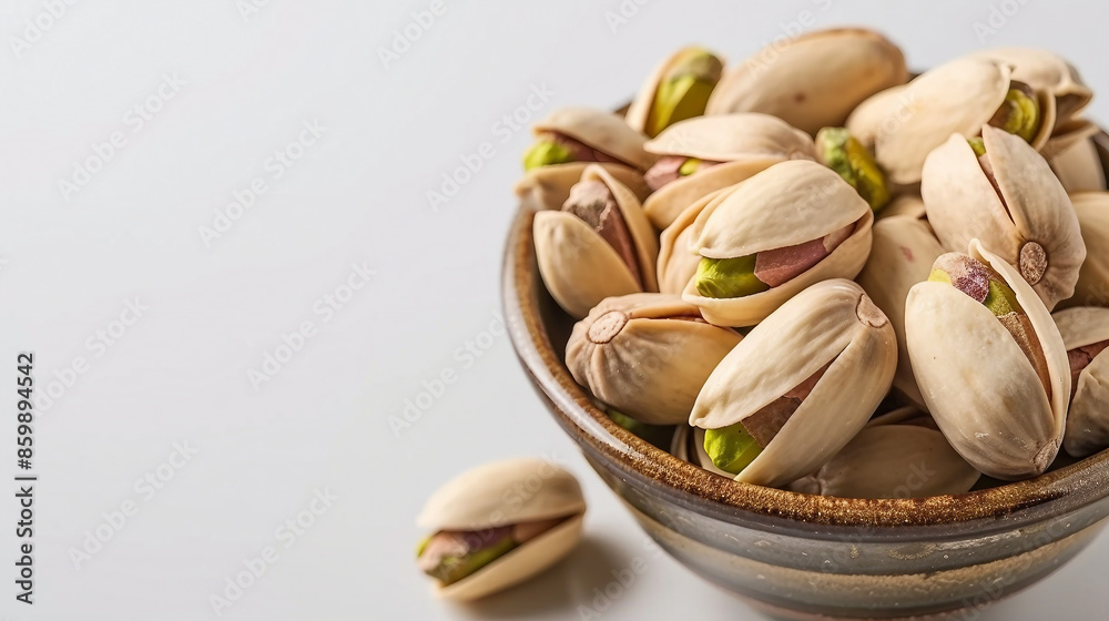 Crunchy Delight: Close-Up of Roasted Pistachio Nuts in a Stylish Bowl Crunchy Delight: Close-Up of Roasted Pistachio Nuts in a Stylish Bowl
