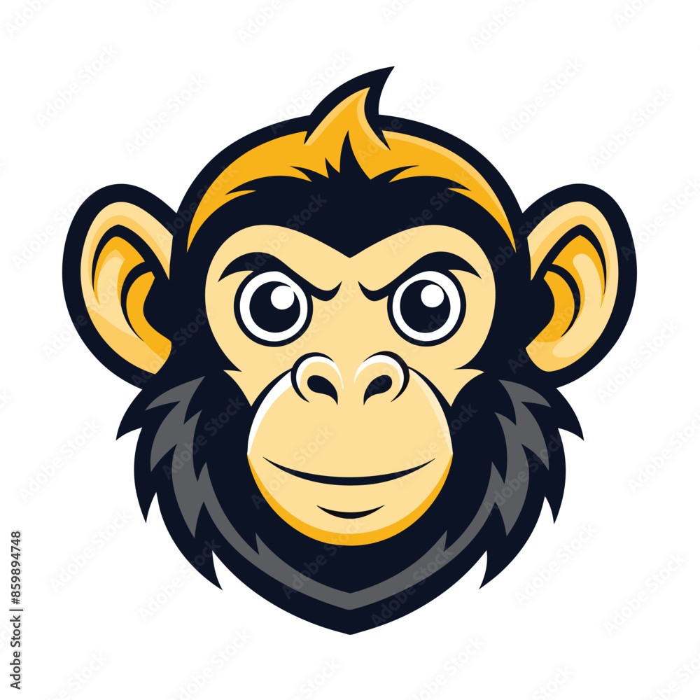 A cartoon illustration of a smiling monkeys head with large eyes and a friendly expression. A cartoon illustration of a smiling monkeys head with large eyes and a friendly expression.