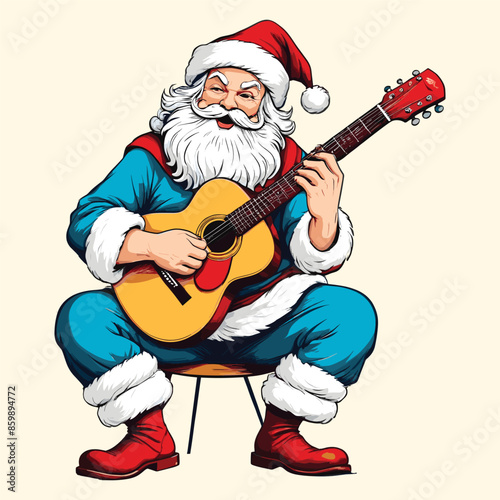 Santa Claus Playing Guitar Vector Illustration