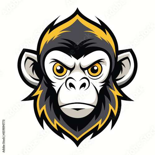 This illustration features a cartoon monkey head with black and gray fur, yellow trim, and an angry expression.