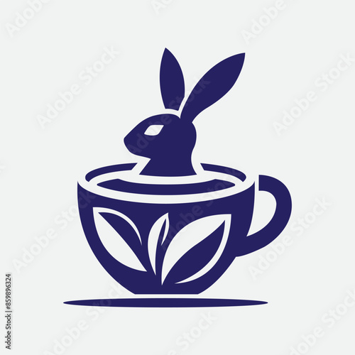 The logo shows a rabbit emerging from a tea cup with leaf motifs. It combines nature and simplicity, evoking organic and calming vibes, suitable for tea or eco-friendly brands.