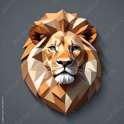 Close up triangle lion head, geometric animal illustration for modern design projects, logo creation, or wildlifethemed marketing materials. photo