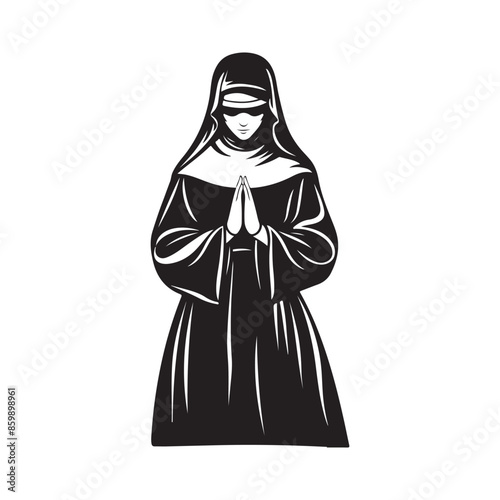 Nun Praying Vector Illustration Stock Vector Image and design isolated on white 