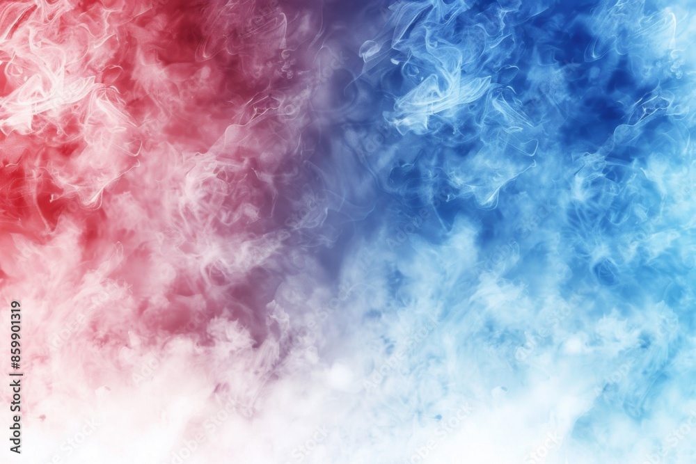 Bold blue, red and white brushstrokes. Expressive abstract painting