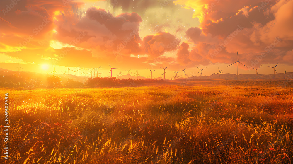 Wind Turbine in field at sunset Wind Turbine in field at sunset
