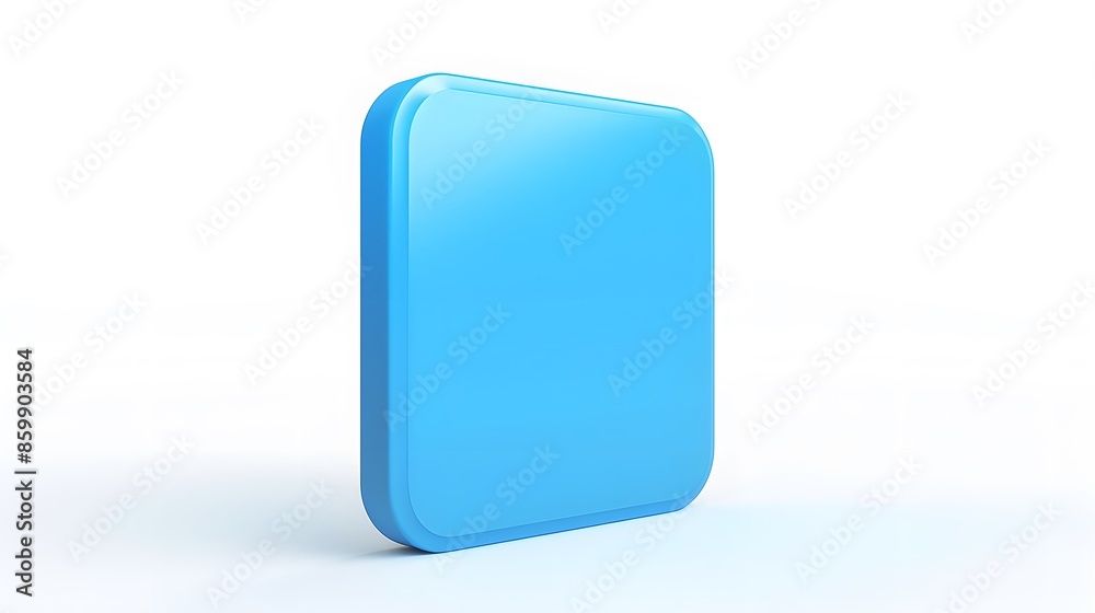 Blank Mobile application icon, button - Blue square with round corners. 3d rendering, white background