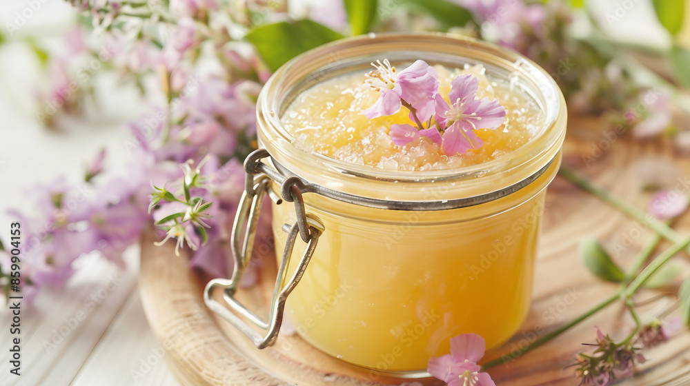 Vibrant Rhubarb Curd in a Glass Jar Surrounded by Colorful Flowers - Delicious Homemade Spread for Foodies and Bakers Vibrant Rhubarb Curd in a Glass Jar Surrounded by Colorful Flowers - Delicious Homemade Spread for Foodies and Bakers