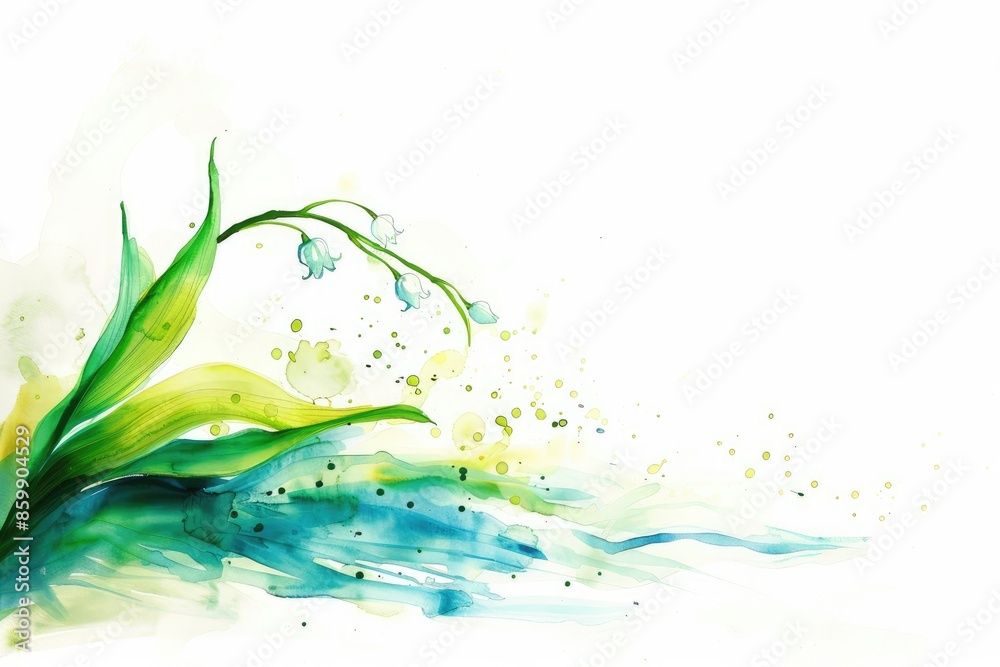 Subtle watercolor painting of a white lily of the valley, isolated on a white background, leaving ample copyspace for text or design, Subtle watercolor painting of a white lily of the valley, isolated on a white background, leaving ample copyspace for text or design,