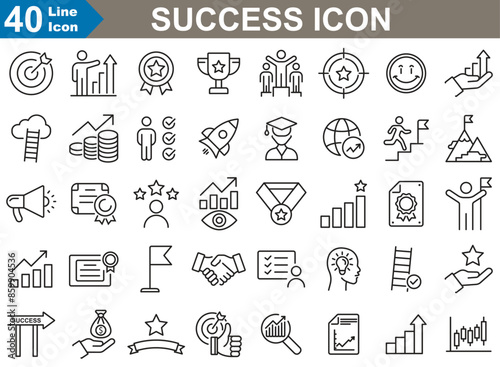 Success Symbol line Icons set.  Success and Achievement, business development, victory, and award. vector illustration