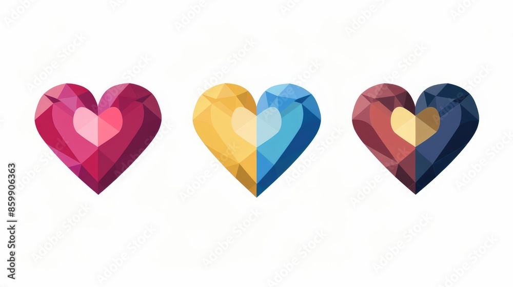 Heart icons flat design side view special occasion cartoon drawing Triadic Color Scheme Heart icons flat design side view special occasion cartoon drawing Triadic Color Scheme