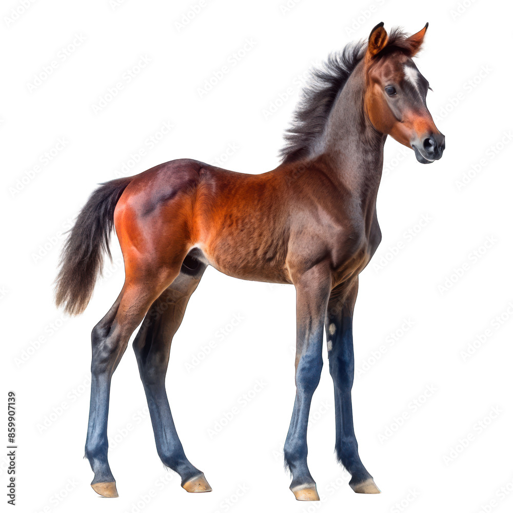Naklejka premium Month old dark brown andalusian horse isolated on transparent background
