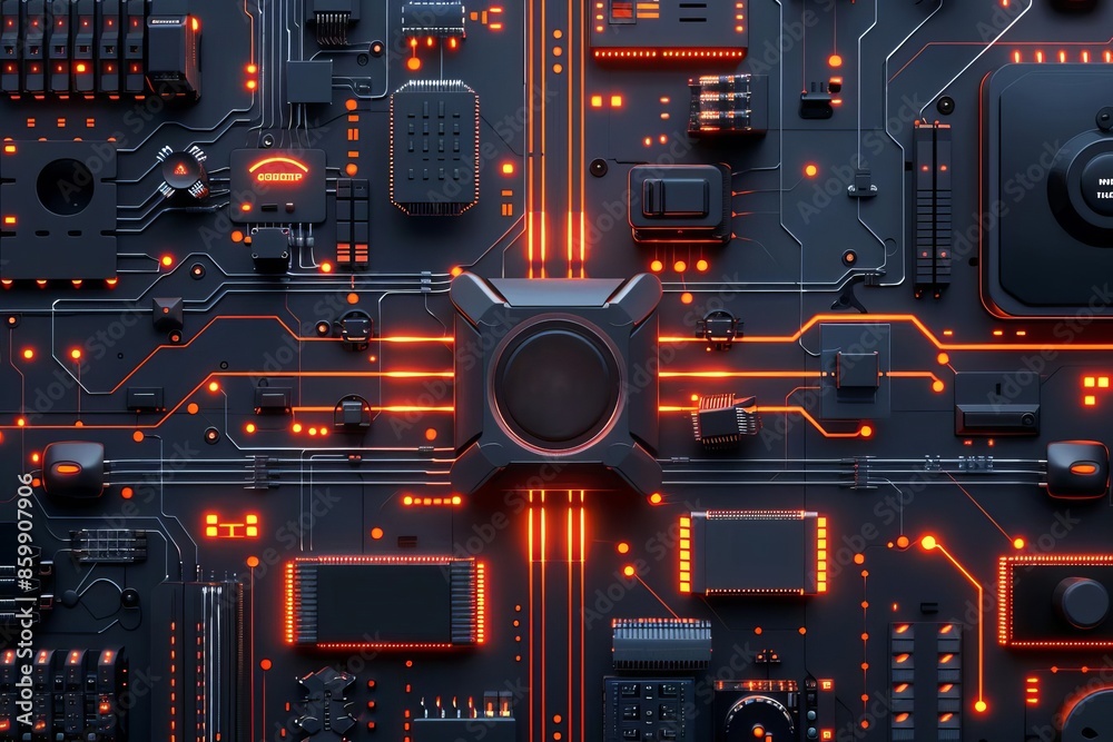 Fototapeta premium Industrial VPN solutions flat design top view connection theme vivid
