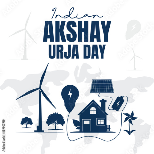 Akshay Urja Day illustration design with tarbain, home , bulb isolated background
Akshay Urja Day background