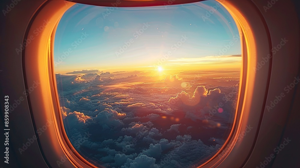 Airplane window with beautiful sky Airplane window with beautiful sky