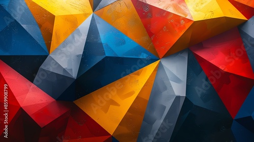 A bold geometric abstract wallpaper with large, overlapping polygons in primary colors, creating a strong visual impact photo