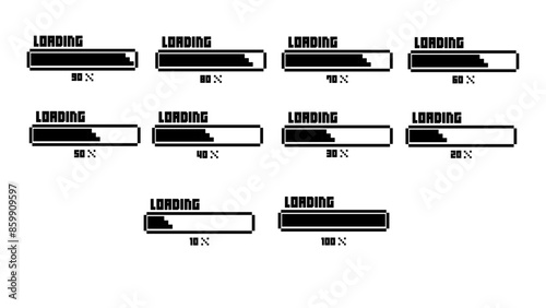 Pixel art 8-bit loading bar concept. Loading icons set.Load bar collection. loading icons on white background.	