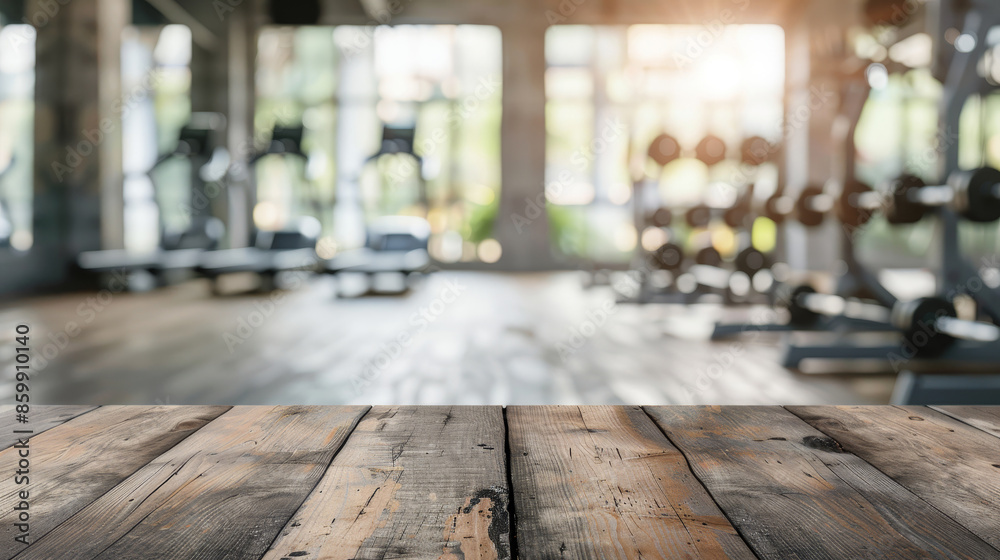 Empty table top in focus with out-of-focus gym scene, perfect for fitness product placement. Empty table top in focus with out-of-focus gym scene, perfect for fitness product placement.