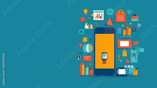 Mobile marketing for industry flat design side view online marketing theme cartoon drawing vivid