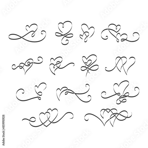 Set Elegant Classic Love Heart Intertwined Line Art Vector Design Element Collection.
