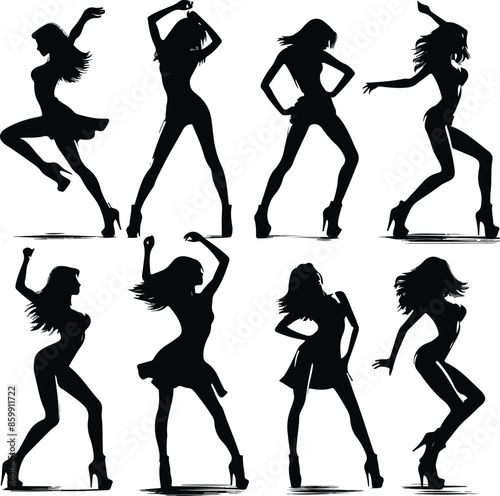 silhouettes of crazy dancing girls