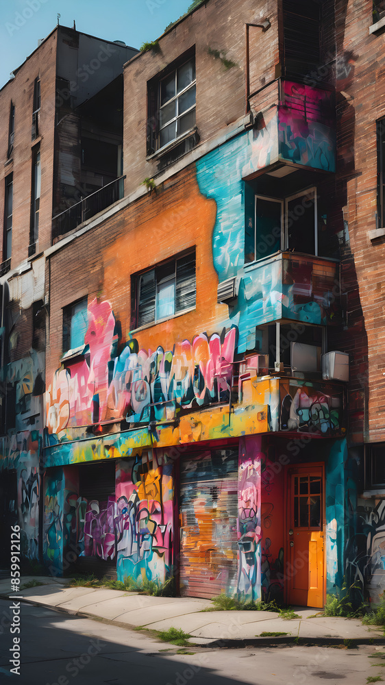 Fototapeta premium Venture into the heart of the city to capture the raw beauty of urban environments. Look for graffiti-covered walls, abandoned buildings, and bustling street scenes.