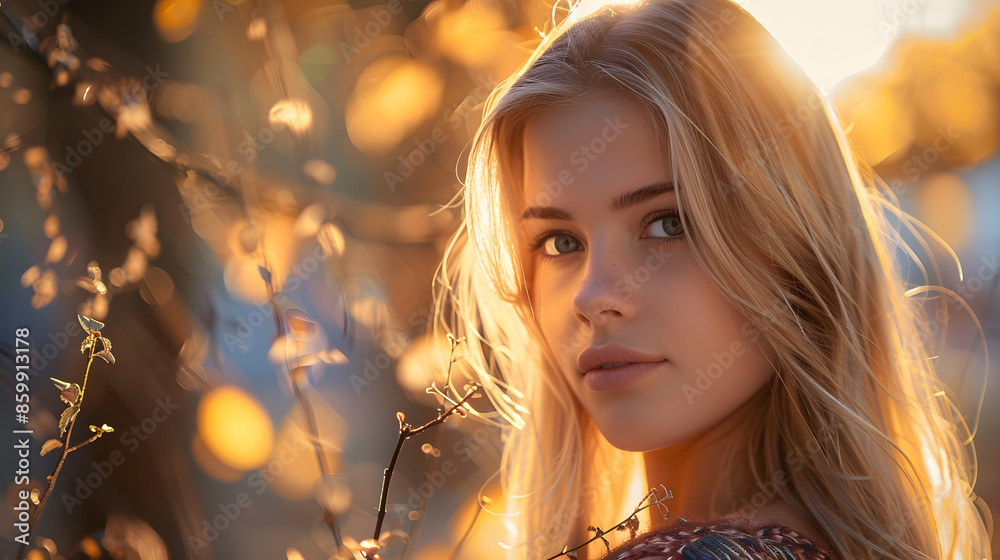 Autumn scenery and blond beauty : Generative AI Autumn scenery and blond beauty : Generative AI