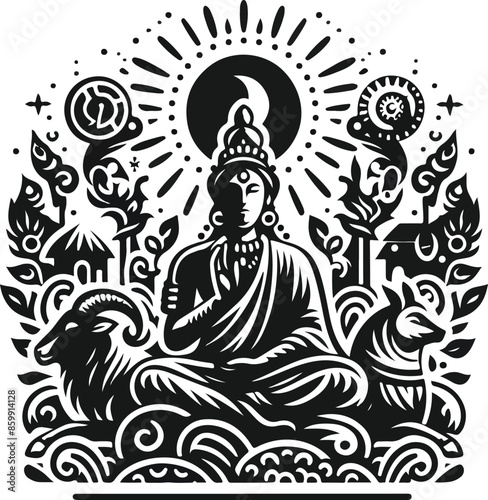 Gautama Buddha vector silhouette icon