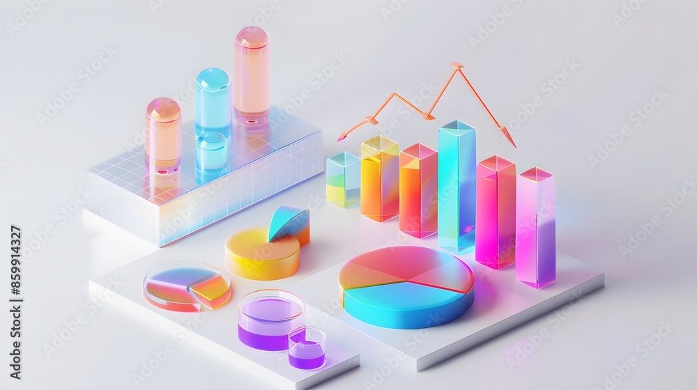 lying composition 3d icon, UI icon, a chart icon, bar chart has a rising arrow on it, bar chart, pie chart, a rising arrow, frosted glass, transparent, white background, transparent technology sense lying composition 3d icon, UI icon, a chart icon, bar chart has a rising arrow on it, bar chart, pie chart, a rising arrow, frosted glass, transparent, white background, transparent technology sense