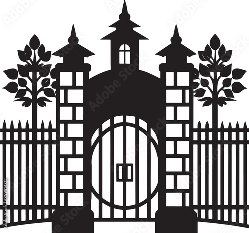 silhouette of the house  gate illustration black and white