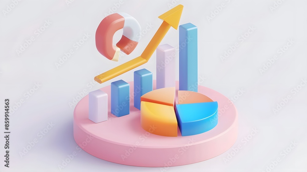 lying composition 3d icon, UI icon, a chart icon, bar chart has a rising arrow on it, bar chart, pie chart, a rising arrow, frosted glass, transparent, white background, transparent technology sense lying composition 3d icon, UI icon, a chart icon, bar chart has a rising arrow on it, bar chart, pie chart, a rising arrow, frosted glass, transparent, white background, transparent technology sense