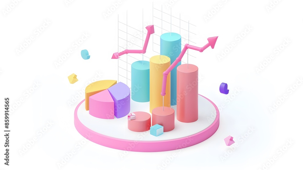 lying composition 3d icon, UI icon, a chart icon, bar chart has a rising arrow on it, bar chart, pie chart, a rising arrow, frosted glass, transparent, white background, transparent technology sense lying composition 3d icon, UI icon, a chart icon, bar chart has a rising arrow on it, bar chart, pie chart, a rising arrow, frosted glass, transparent, white background, transparent technology sense