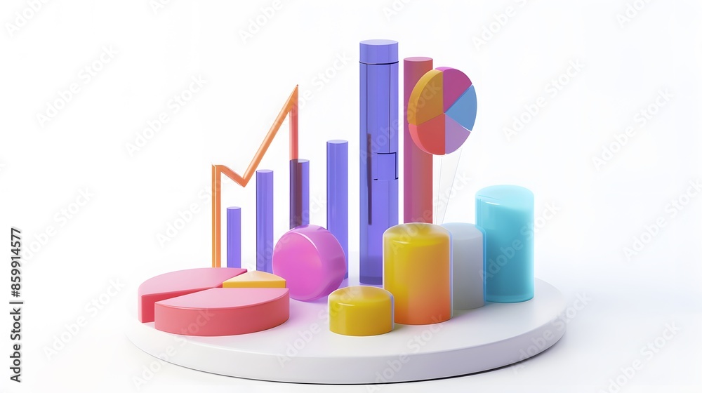 lying composition 3d icon, UI icon, a chart icon, bar chart has a rising arrow on it, bar chart, pie chart, a rising arrow, frosted glass, transparent, white background, transparent technology sense lying composition 3d icon, UI icon, a chart icon, bar chart has a rising arrow on it, bar chart, pie chart, a rising arrow, frosted glass, transparent, white background, transparent technology sense
