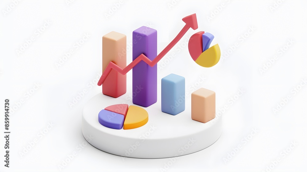 lying composition 3d icon, UI icon, a chart icon, bar chart has a rising arrow on it, bar chart, pie chart, a rising arrow, frosted glass, transparent, white background, transparent technology sense lying composition 3d icon, UI icon, a chart icon, bar chart has a rising arrow on it, bar chart, pie chart, a rising arrow, frosted glass, transparent, white background, transparent technology sense