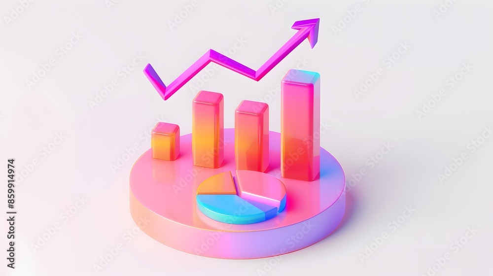 lying composition 3d icon, UI icon, a chart icon, bar chart has a rising arrow on it, bar chart, pie chart, a rising arrow, frosted glass, transparent, white background, transparent technology sense lying composition 3d icon, UI icon, a chart icon, bar chart has a rising arrow on it, bar chart, pie chart, a rising arrow, frosted glass, transparent, white background, transparent technology sense