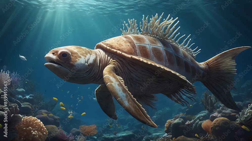Obraz premium Imaginative underwater fantasy scenes, combining elements of marine life with fantastical creatures and settings