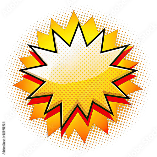 A yellow and red comic book speech bubble with a white interior and a black outline on a white background. Generative AI
